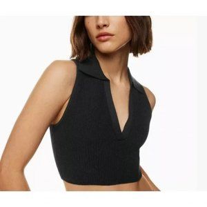 Aritzia Babaton Sculpt Knit Cropped Polo Top - Black M